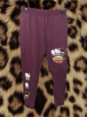 (SIZE M) Hello Kitty x My Hero Academia Burgundy Jogger Pants